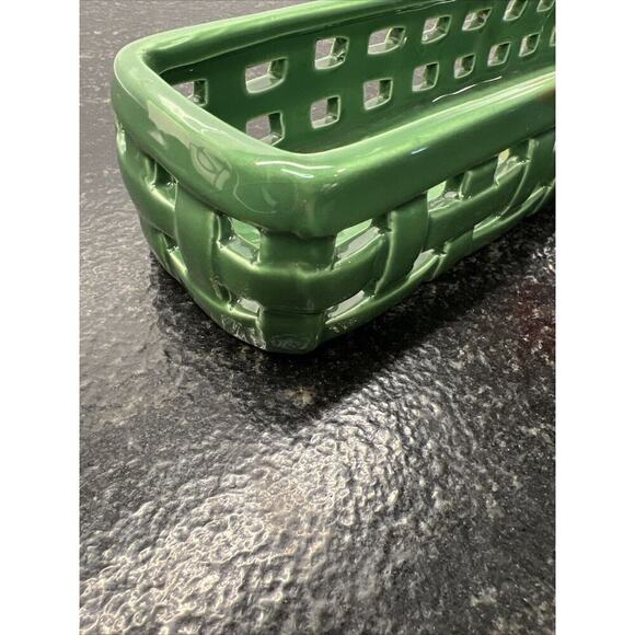 Mud Pie Ceramic Forest Green Woven Cracker Candy Dish Christmas 12”‎ - Picture 5 of 6